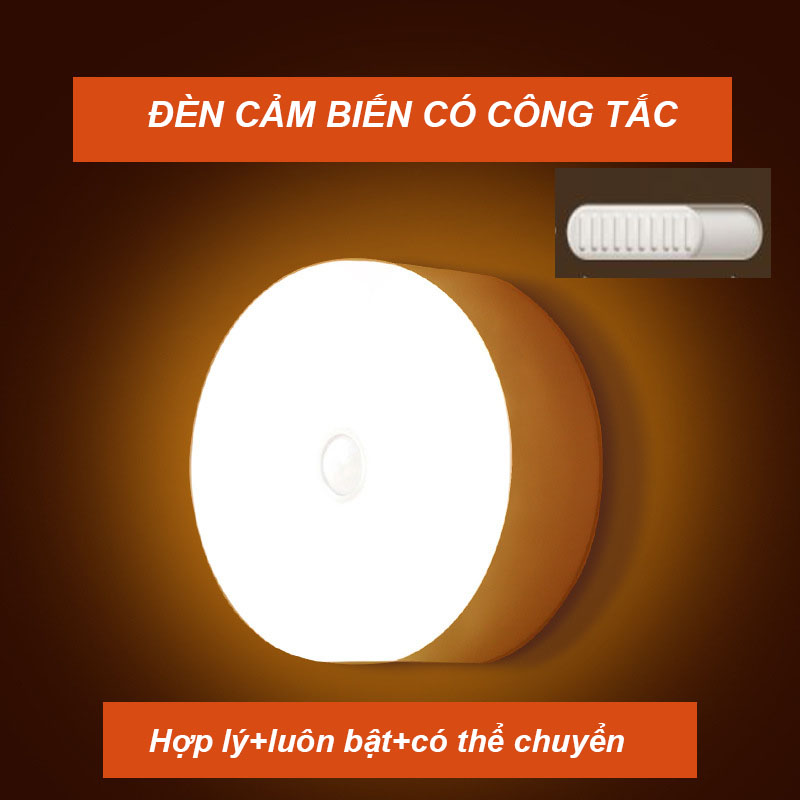 Đèn Cảm Ứng Thông Minh Có Công Tắt, Đèn Led  Dán Tường Không Dây, Góc Cảm Ứng Rộng, Thích Hợp Cho Mọi Không Gian