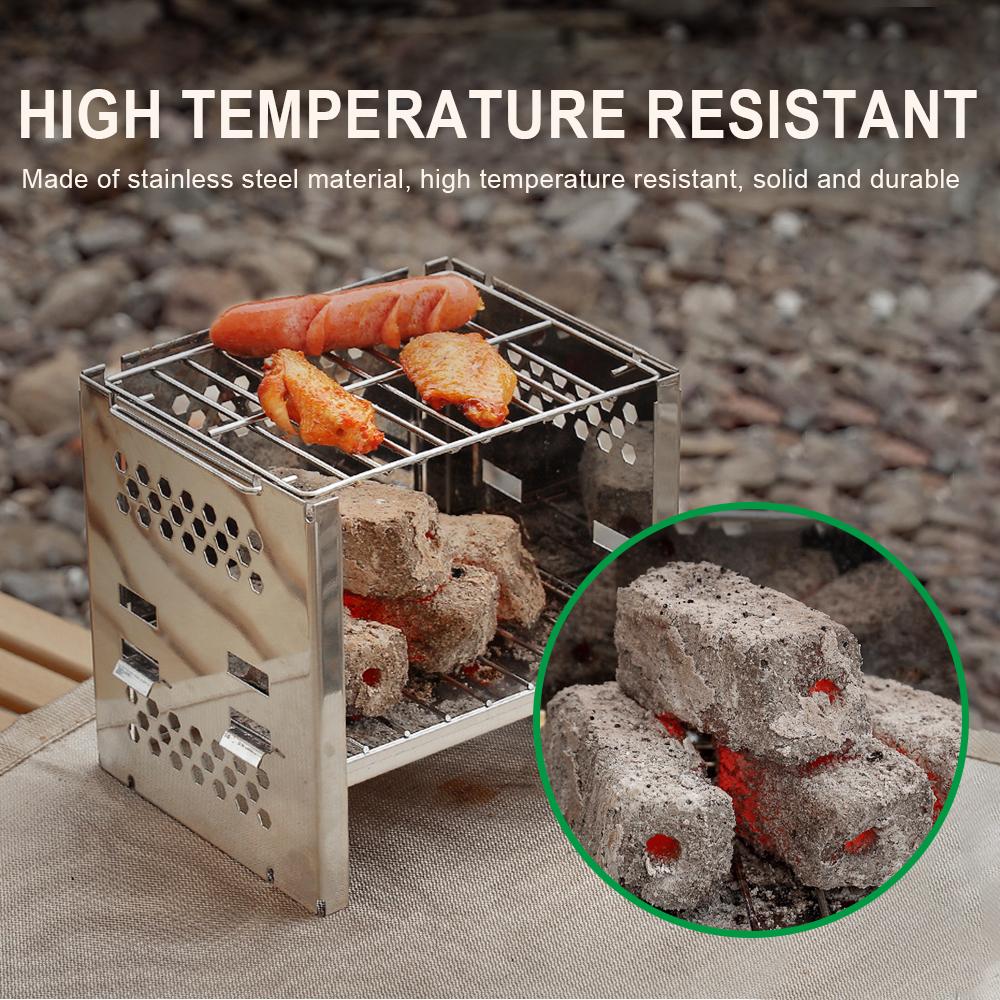 Camping Wood Burning Stove Portable Folding Stainless Steel Backpacking Stove BBQ Grill Stove for Outdoor Picnic Hiking Traveling