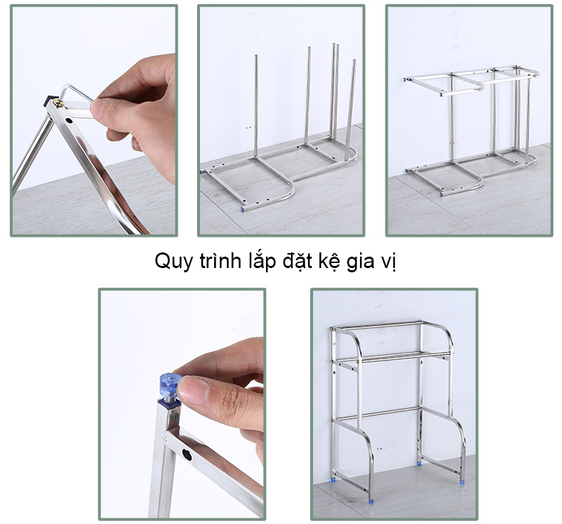 Kệ để gia vị Kệ đựng gia vị trong tủ bếp 2 tầng và 3 tầng đa năng bằng Inox 304 không gỉ, có ống để đũa, giá để dao thớt