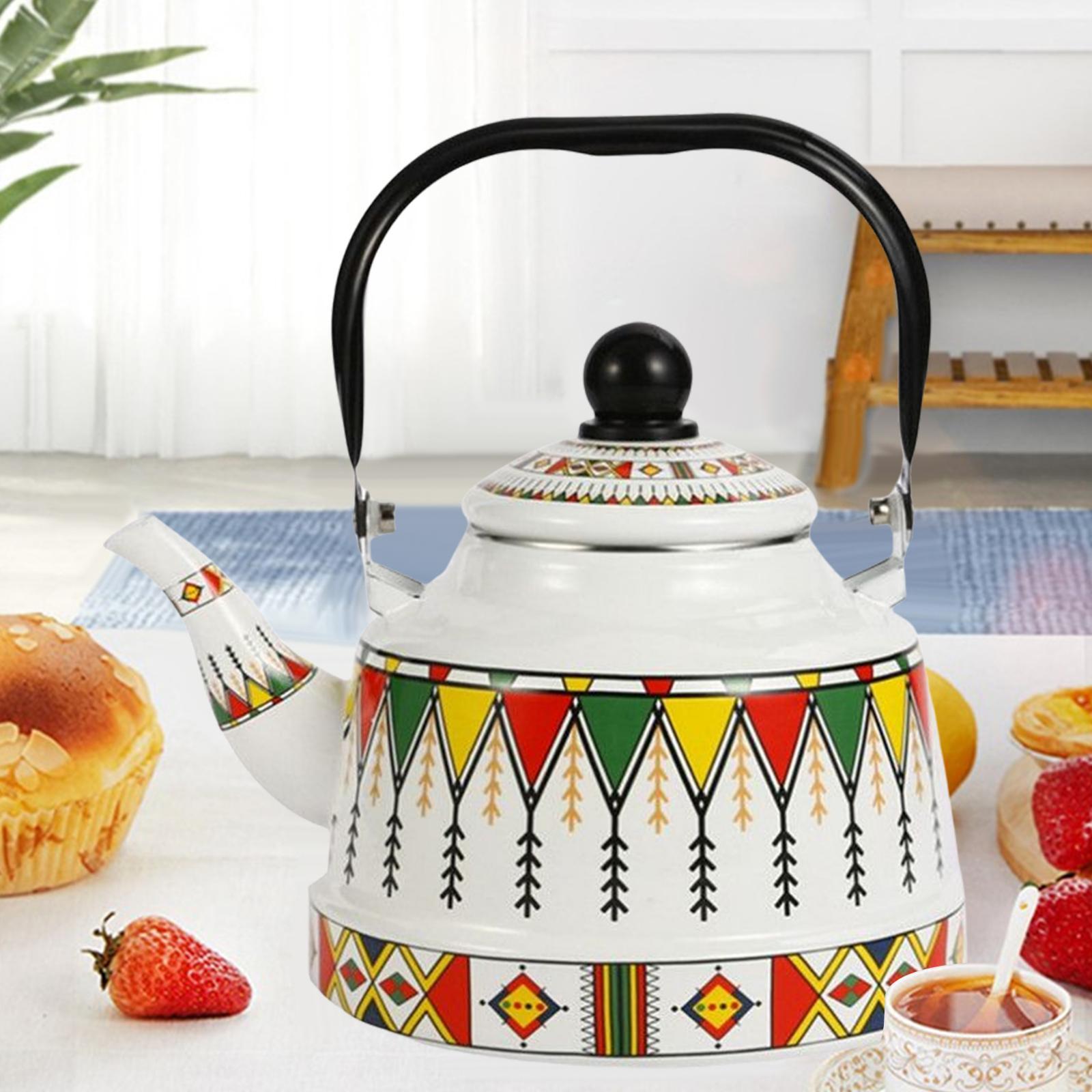 Vintage Enamel Tea Kettle Tableware 2.5L Hot Water Pot with Steel Handle