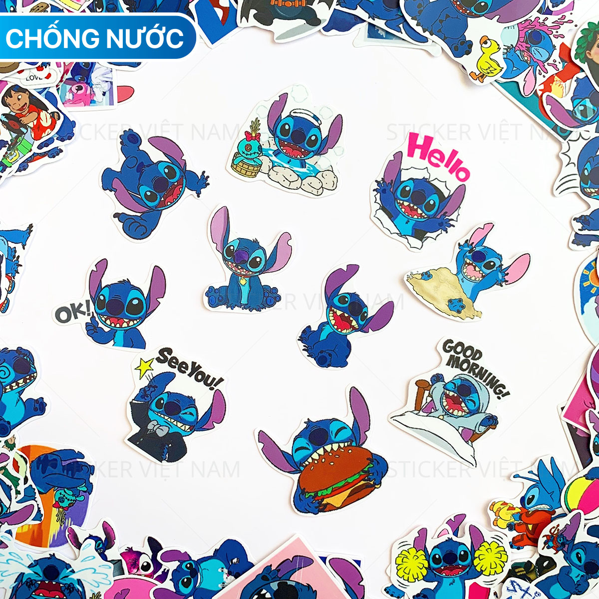 Sticker  STITCH Lilo - Dán Trang Trí - Chất Liệu PVC Cán Màng Chất Lượng Cao Chống Nước, Chống Nắng, Không Bong Tróc Phai Màu
