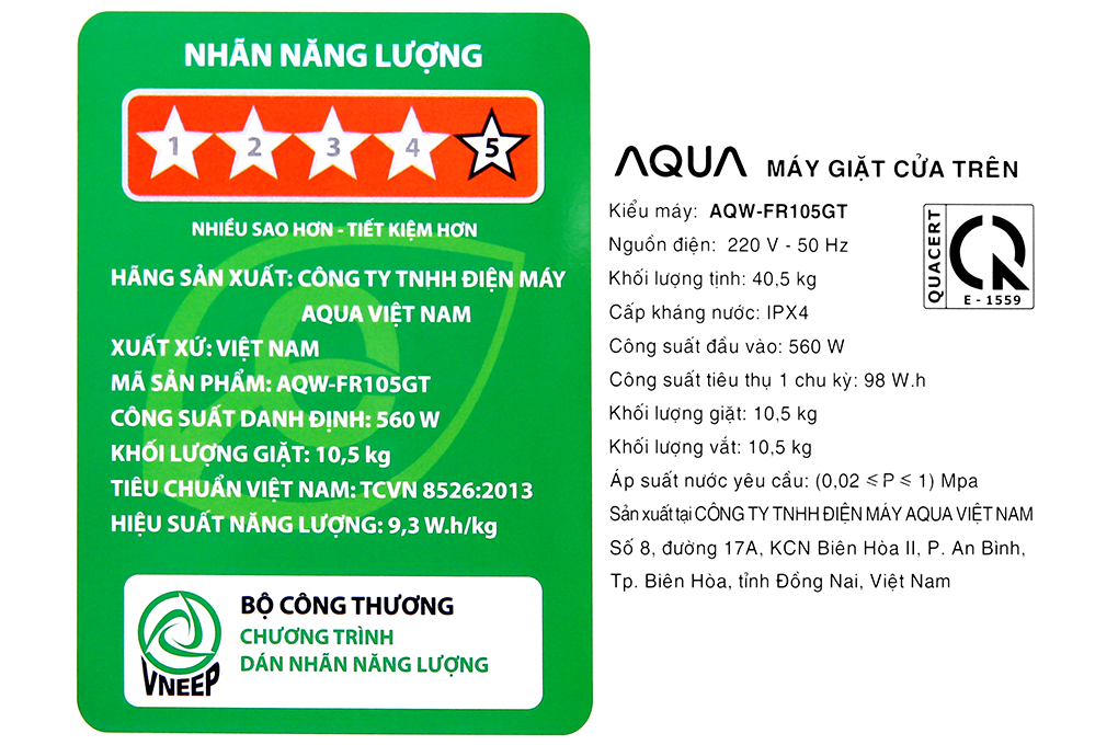 Máy giặt Aqua 10.5 KG AQW-FR105GT BK - Hàng chính hãng(Giao Toàn Quốc)