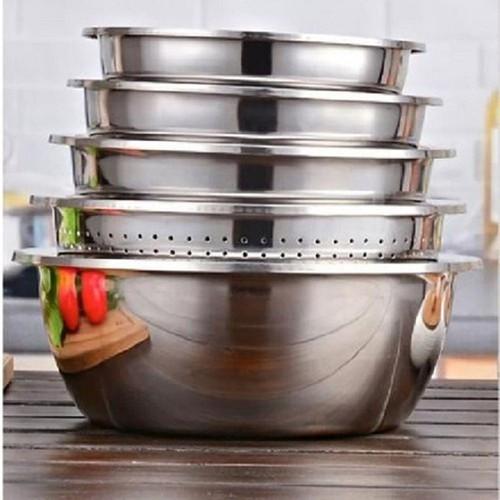 SET 5 MÓN RỔ VÀ THAU INOX CAO CẤP