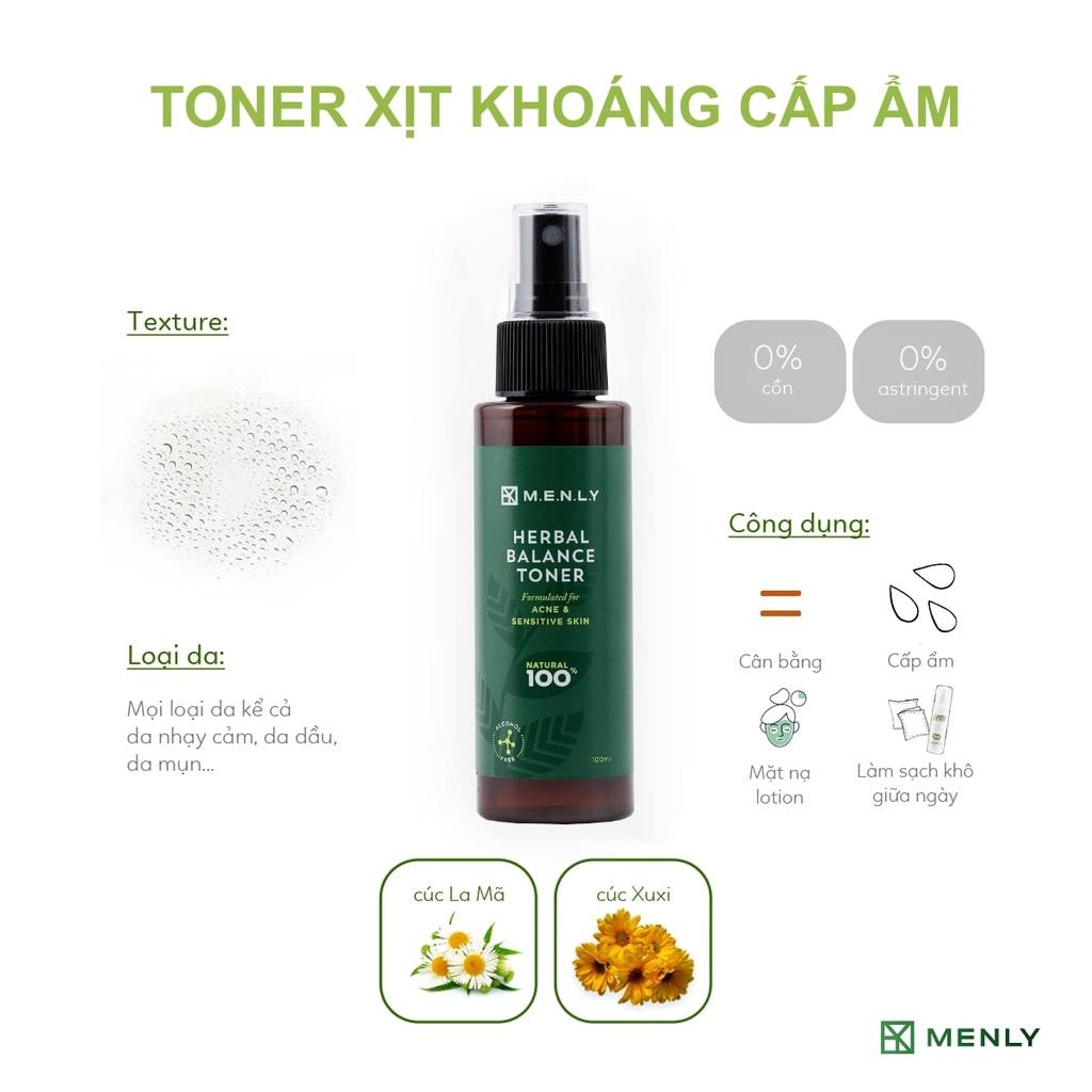 Toner Menly cấp ẩm, se khít lỗ chân lông cho da mụn nhạy cảm 100ml