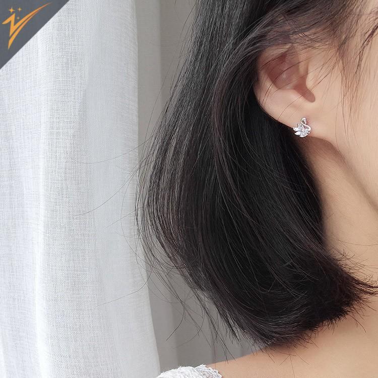 Bông tai S925 thiên nga, phong cách RETRO phá cách, đính đá Zircon, thiết kế nữ tính retro - TLJA19