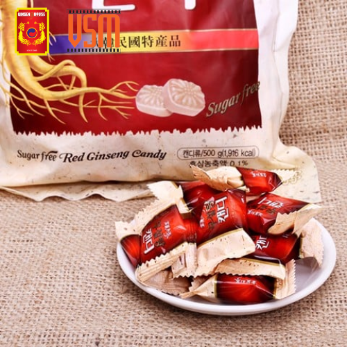 Kẹo Hồng Sâm Hàn Quốc Ginseng House Không Đường - Bịch vàng 500g - Giảm Căng Thăng