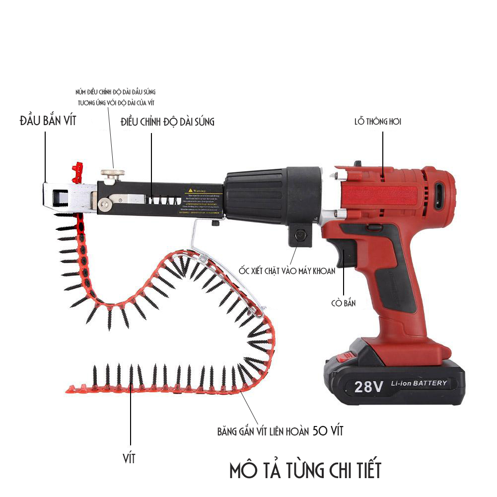 Bộ Đầu Súng Kit Bắn Vít Liên hoàn siêu nhanh lên Gỗ, Ván, Pallet, Thạch Cao – Phụ kiện Lắp Máy Khoan tiết kiệm 30 lần sức lực, tiết kiệm 20% chi phí, gọn gàng siêu tiện dụng