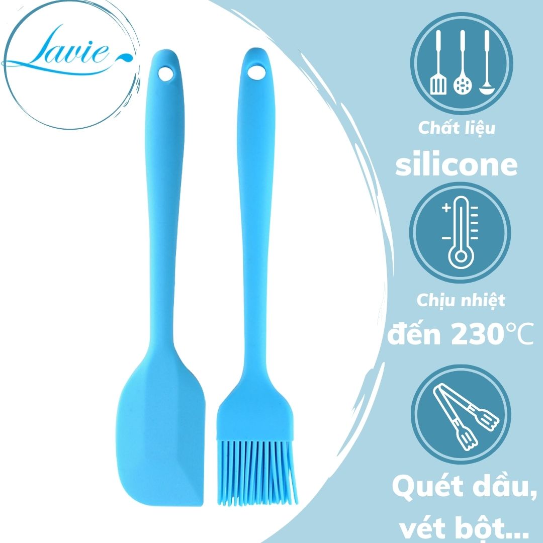 Set 2 món phới dẹt và cọ làm bánh cùng màu sắc 21cm