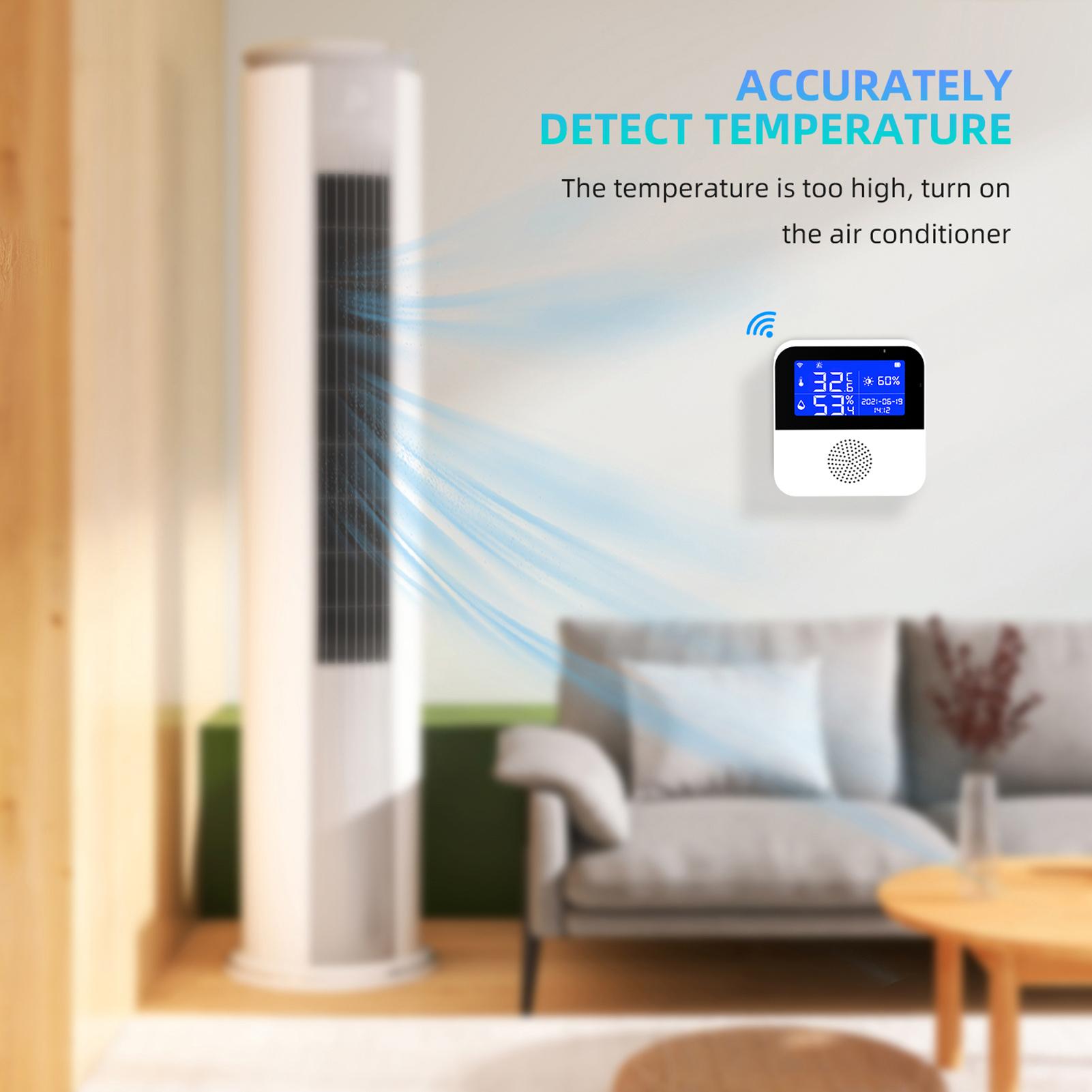 Wi-Fi Temperature Humidity Meter Indoor Hygrometer Temperature Sensor Alarm APP Control 2.9-inch LCD Backlight Display ℃ / ℉ with Time Date for Home