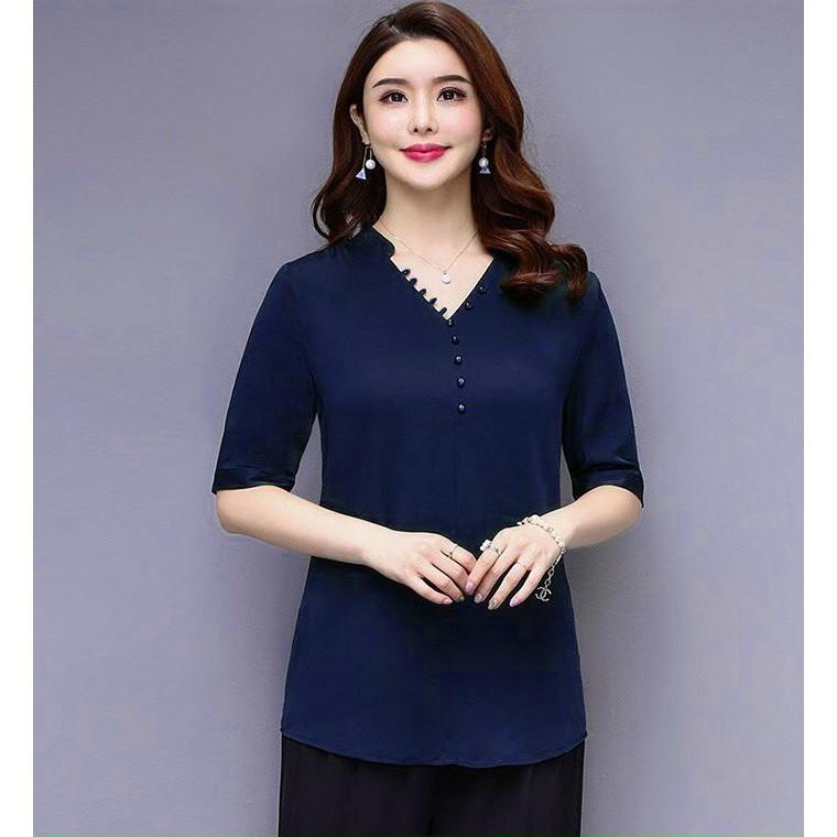 Áo Sơ Mi Kiểu Trung Niên Nữ Sang Trọng Lịch Sự Cho Mẹ Và BÀ, Áo Trung Niên Trơn Có Cổ Trung Niên Đi Tiệc