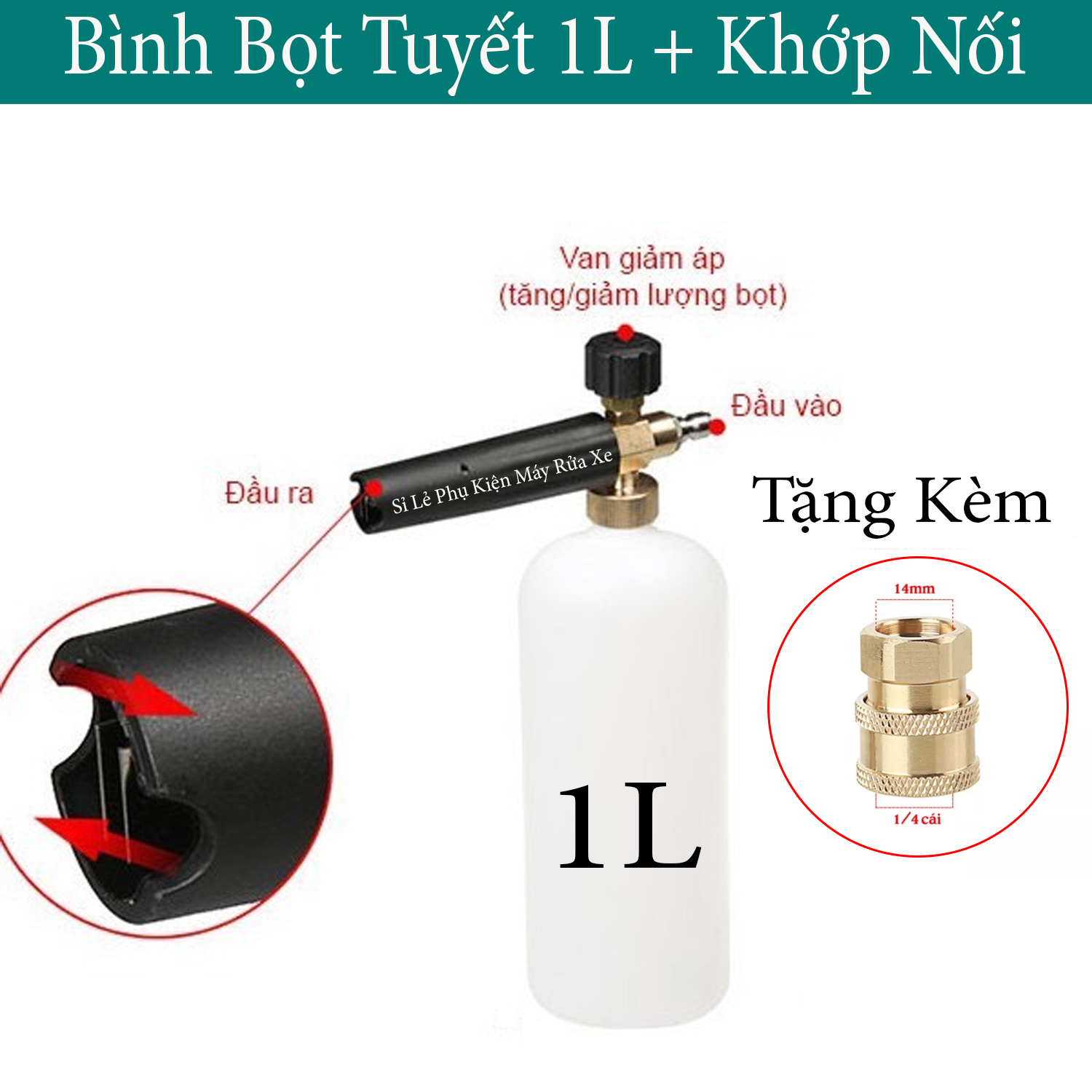 Bình phun Xịt Rửa Xe Tạo Bọt Tuyết 1000ml - Tặng Kèm Khớp Nối Nhanh 1/4inch