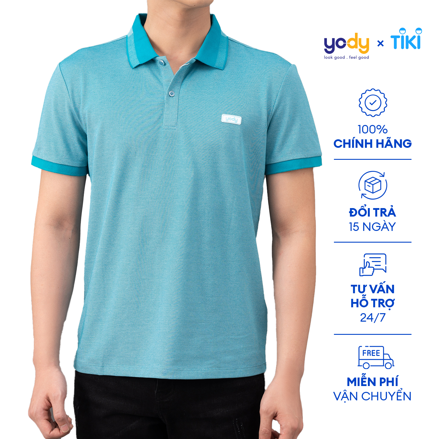 Áo phông polo nam mắt chim thoáng mát trẻ trung YODY POLO FASHION – APM3299 – Xanh Ngọc,L