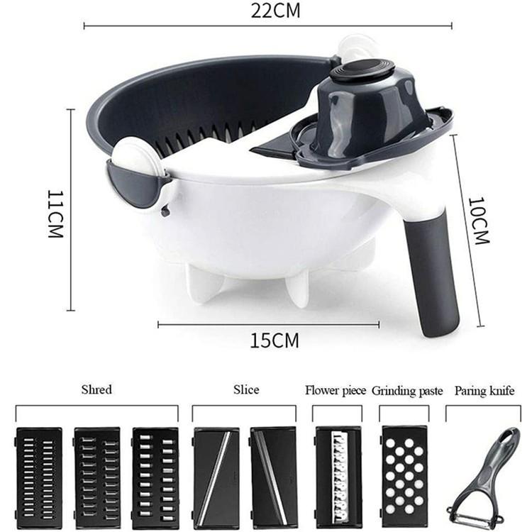 Bộ Dụng Cụ Nạo Rau Củ Quả Đa Năng Kèm Rổ Đựng 9 in 1 Thiết Kế Thông Minh Tiện Lợi, Kiểu Dáng Sang Trọng