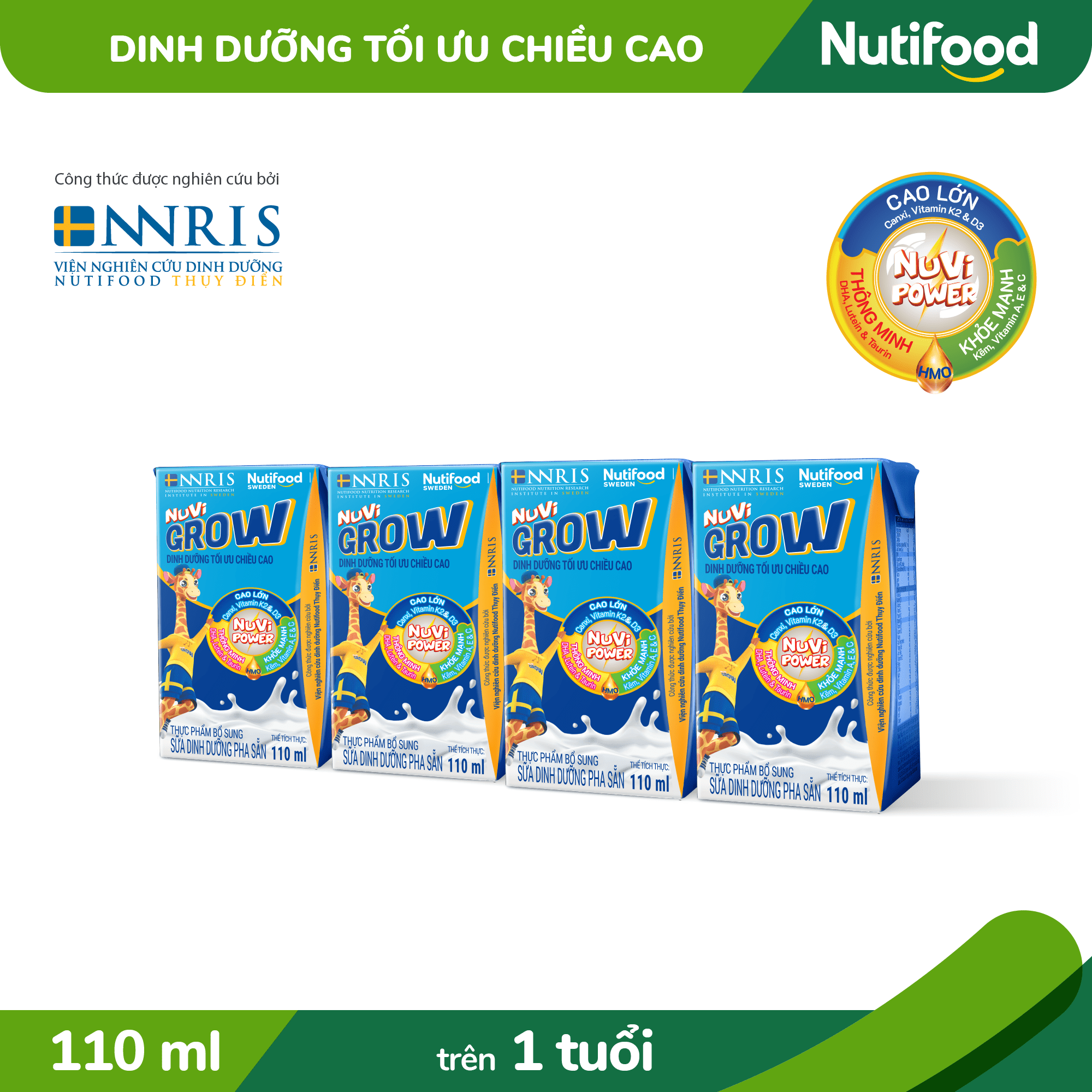 Thùng 48 Hộp 110ml Sữa Bột Pha Sẵn Nuvi Grow Trên 1 Tuổi - Phát Triển Chiều Cao