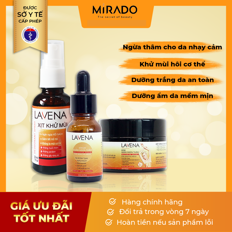 Combo Xịt Khử Mùi + Kem +  Serum Lavena Ngừa Thâm Dưỡng Trắng, Cải Thiện Hôi Nách