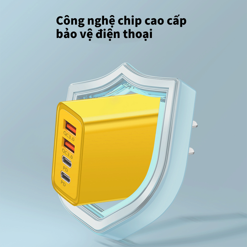 Củ Sạc Nhanh 120w đa năng gồm 2 cổng Type-C và 2 cổng USB, tặng kèm cáp 1 sạc Type C - Hàng nhập khẩu