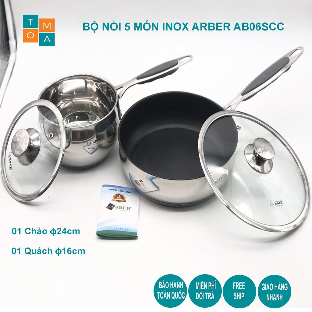 BỘ NỒI INOX ARBER AB06SCC 5 MÓN - NOI INOX 5 MÓN CỦA ĐỨC, BẢO HÀNH 12 THÁNG