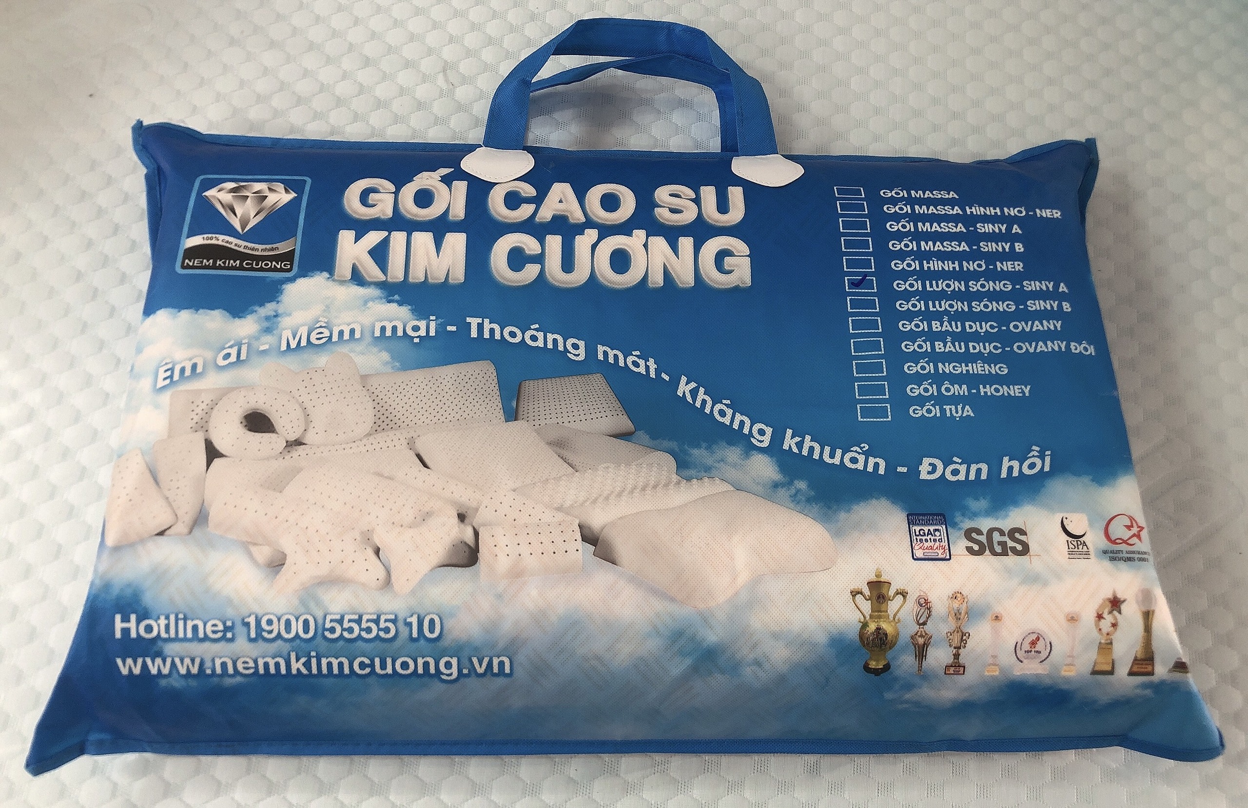 Gối Cao Su Kim Cương Ovany KCGO4060 (40 x 60 cm) - Trắng