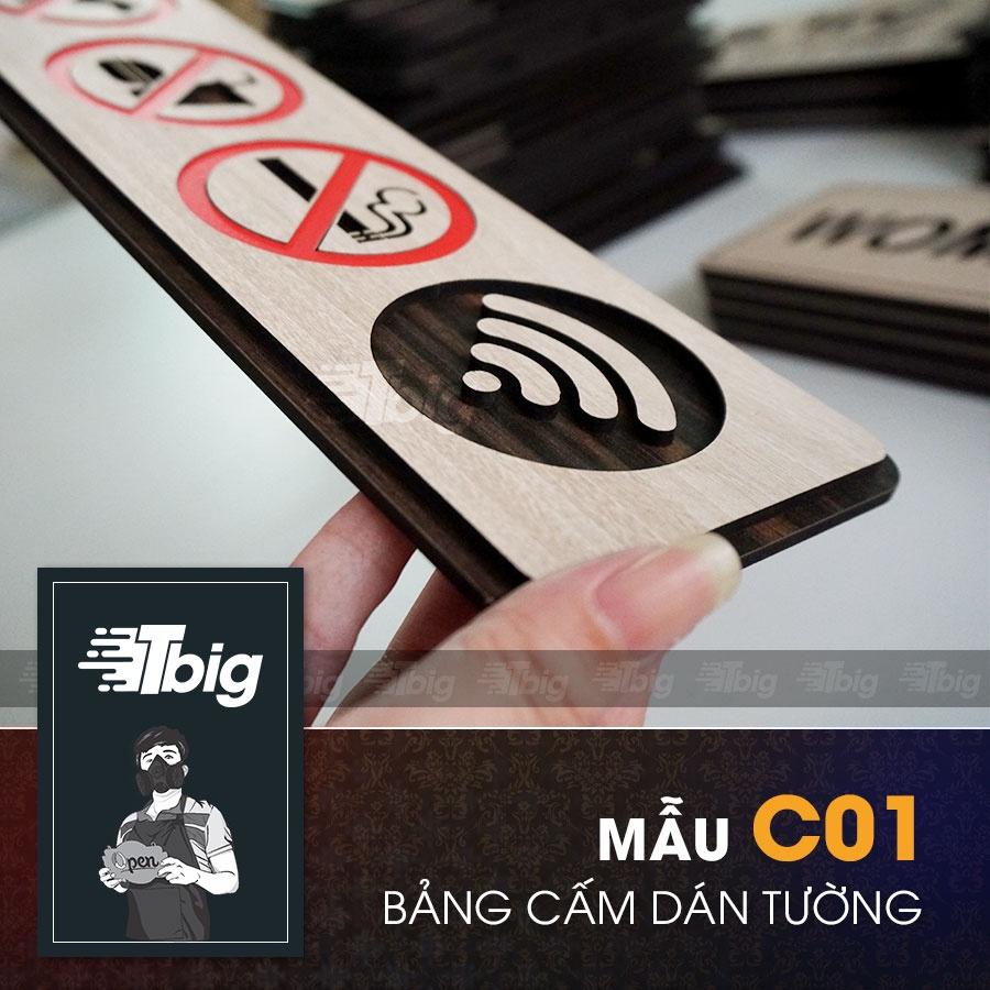 Biển báo cấm thú cưng, cấm hút thuốc, cấm không cho mang đồ ăn bên ngoài vào, free wifi