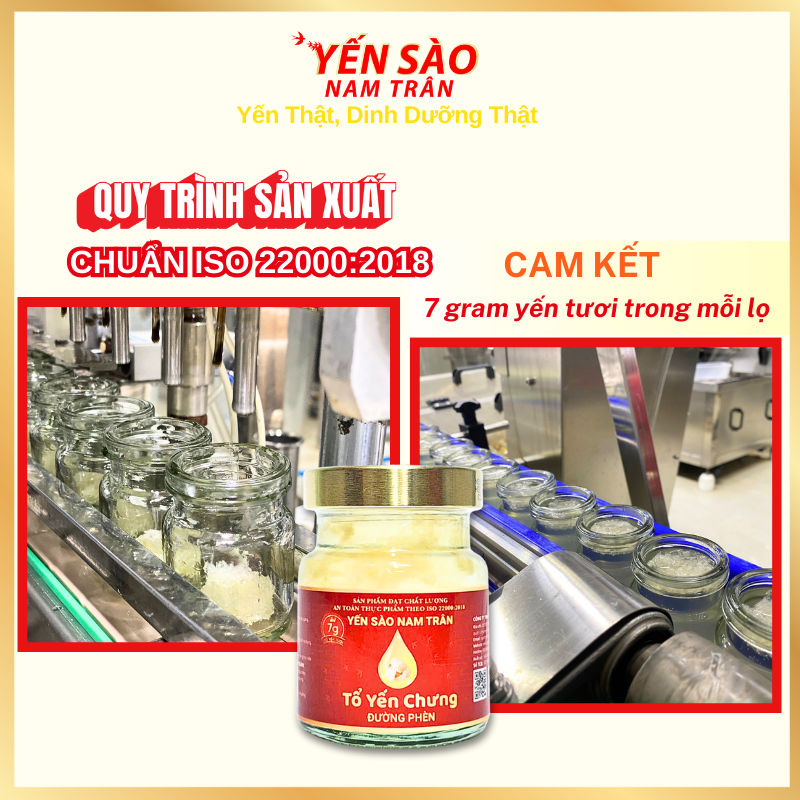 Yến chưng Đường Phèn NAM TRÂN 7 gram Tổ Yến Tươi giúp Bồi bổ sức khoẻ. Hộp ( 6 lọ x 70 ml )