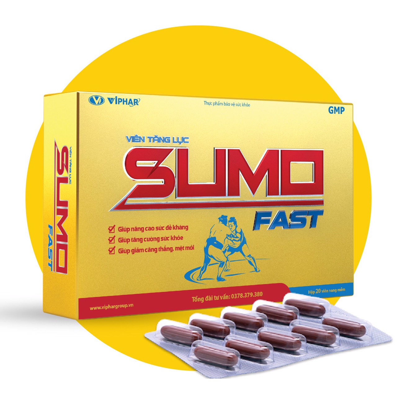 Viên tăng lực SUMO FAST - VIPHAR Bổ sung Nhân Sâm, Cafein, Đông trùng hạ thảo, Nấm Linh Chi, các Vitamin và khoáng chất thiết yếu giúp Tăng Cường Sức Khoẻ, Tăng Sức Đề Kháng, Giảm căng thẳng mệt mỏi, giúp ăn ngon