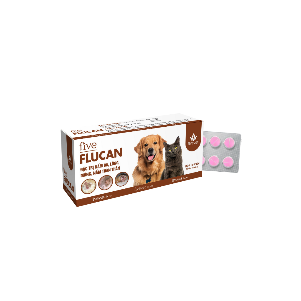 Thuốc Hỗ Trợ Trị Nấm Da, Lông, Móng Và Toàn Thân Cho Thú Cưng Five flucan - Hộp 3 Vỉ X 10 Viên