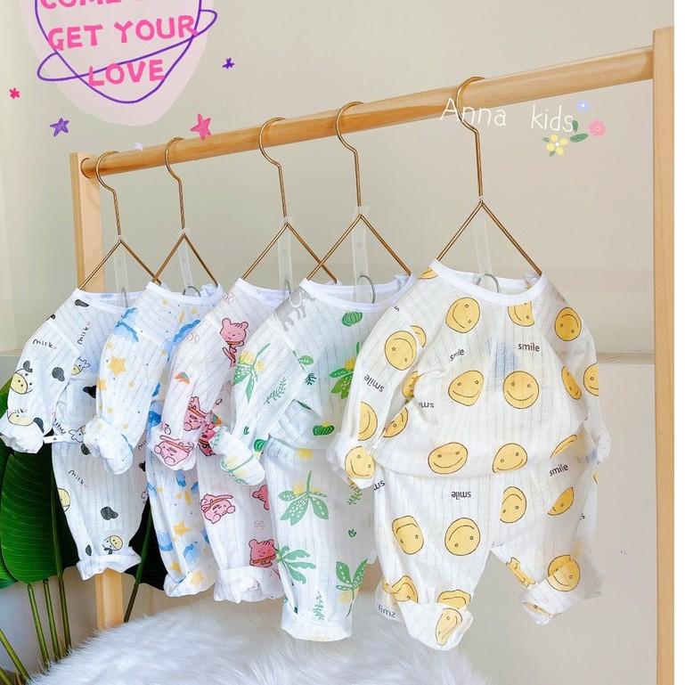 Bộ dài tay cotton giấy cài vai cho bé sơ sinh hàng đẹp - B06