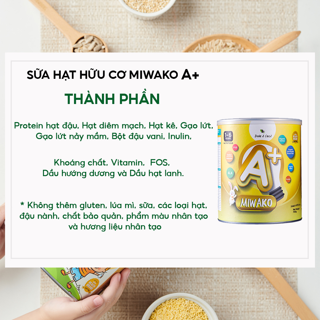 [Mua 6 Hộp Tặng 2 Hộp Vani 400g] Sữa Công Thức Hạt Thực Vật Hữu Cơ MIWAKO A+ Vị Vani 700gr x 6 Hộp - Miwako Việt Nam