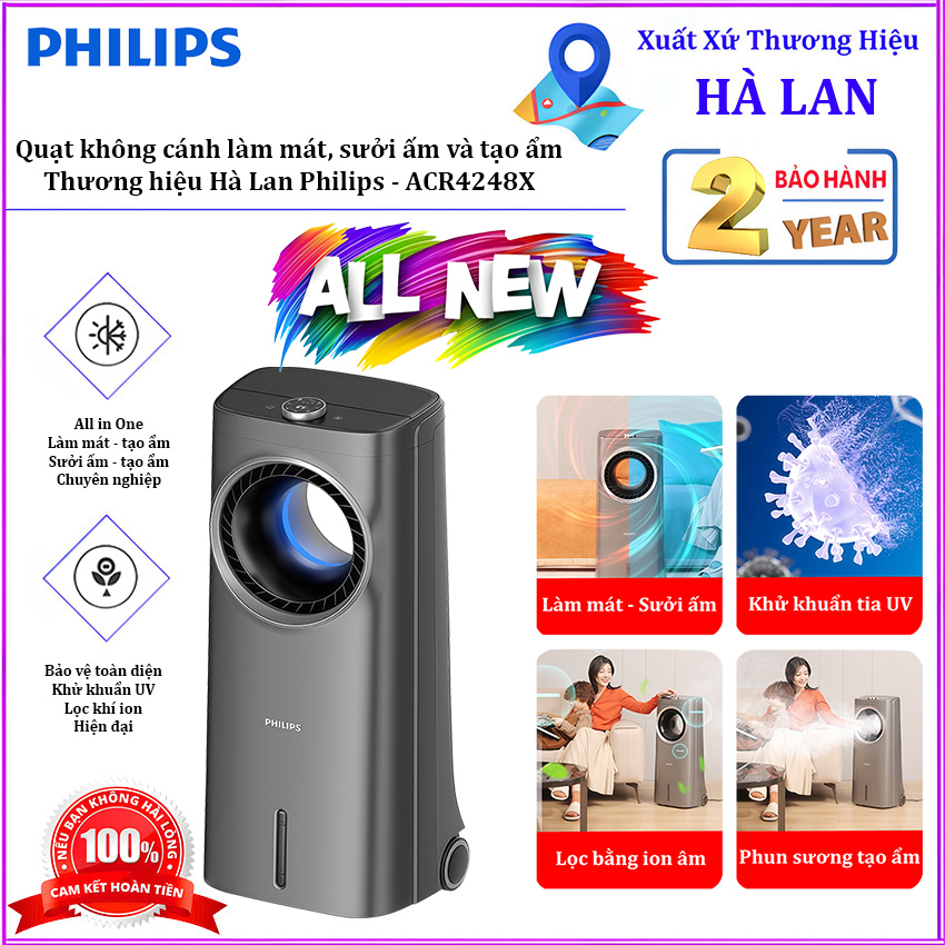 HÀNG CHÍNH HÃNG - Quạt không cánh lọc và khử khuẩn làm mát, phun sương tạo ẩm vào mùa hè. Kiêm máy sưởi ấm và tạo ẩm mùa đông, Serial 4000. Thương hiệu Hà Lan cao cấp Philips - ACR4248X