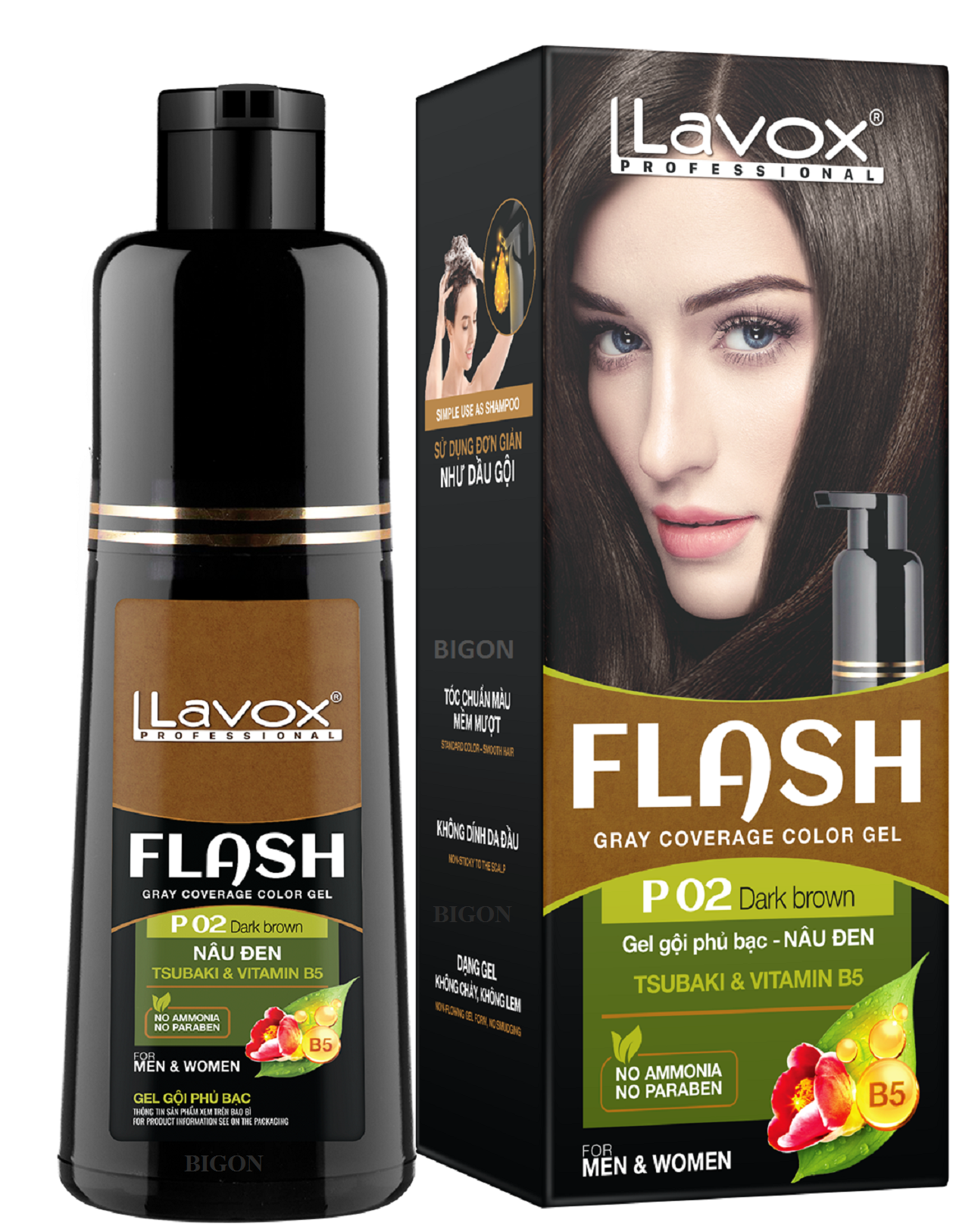 Hình ảnh (Nâu Đen) Dầu Gội Nhuộm Tóc Nâu Đen Phủ Bạc Thảo Dược Siêu Dưỡng LAVOX FLASH 500ml - P02