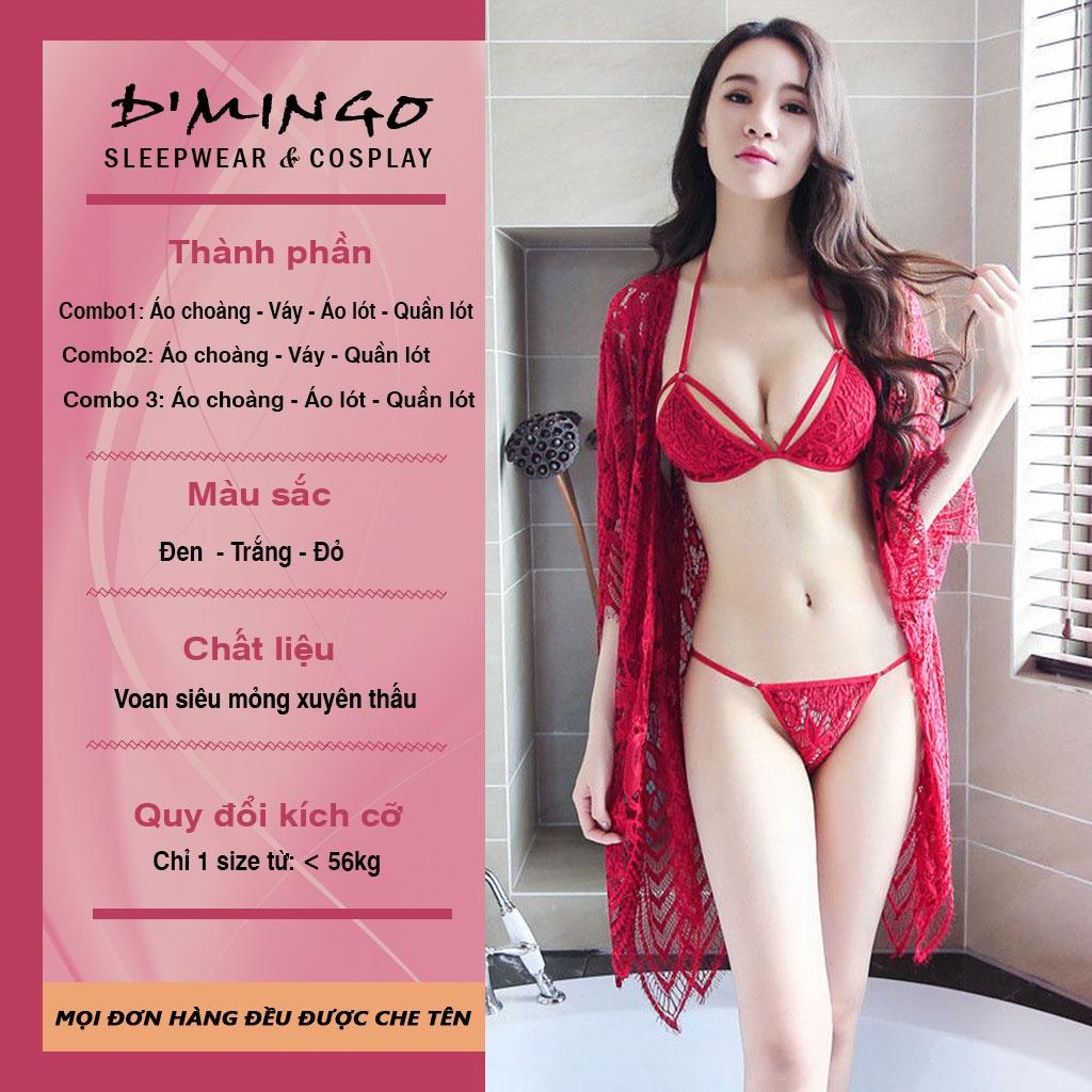 Váy ngủ sexy - Đầm ngủ sexy ren mềm mỏng có kèm áo choàng thắt dây D'MINGO - VN14
