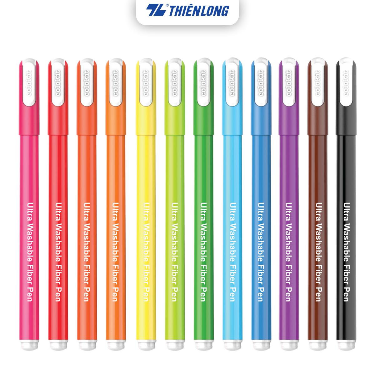 Bút lông 12/24 màu rửa siêu sạch - Ultra Washable Fiber Pen Thiên Long Colokit