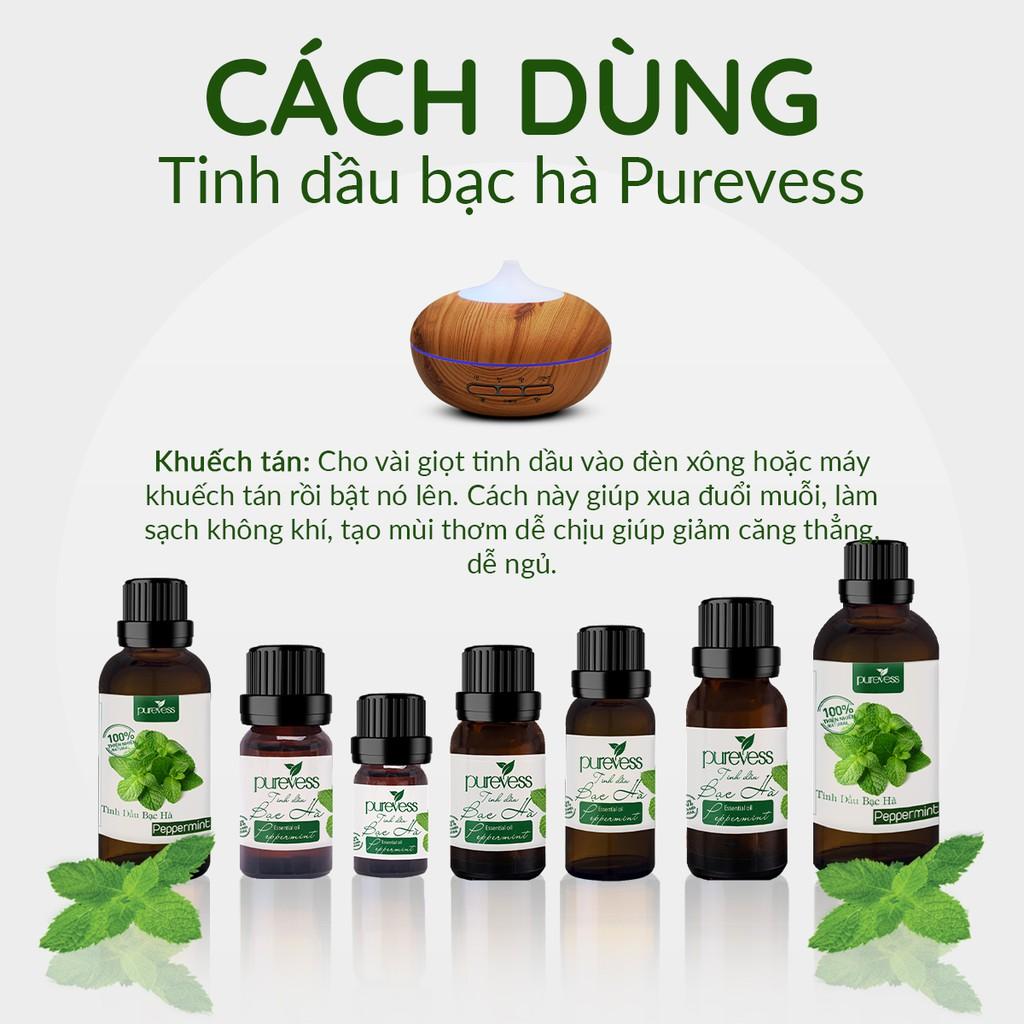 Tinh dầu Bạc Hà Purevess, thiên nhiên nguyên chất, giúp thư giãn và đuổi muỗi. 10ml