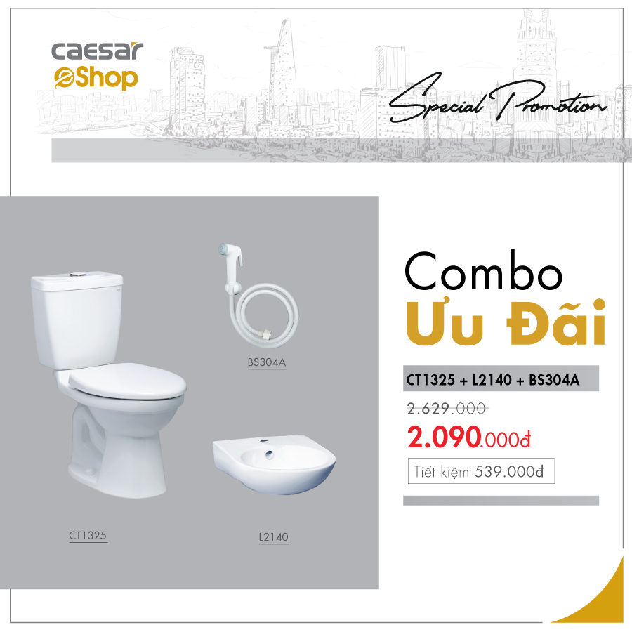 Combo sản phẩm bàn cầu+lavabo+vòi xịt - CT1325+L2140+BS304A