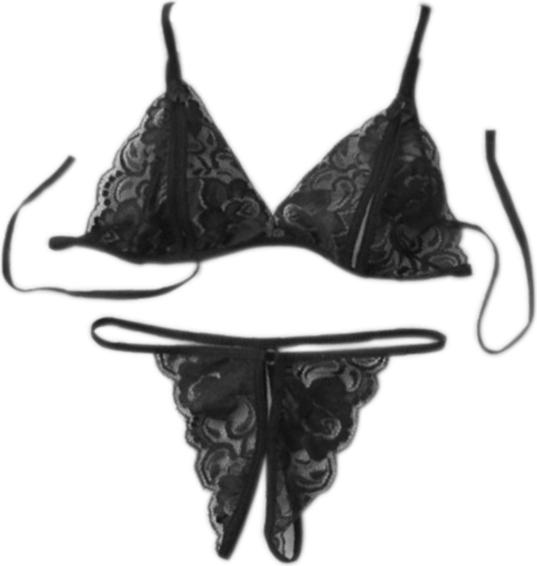 Sét áo ngực 2 dây & quần lót nữ thêu ren - Màu đen