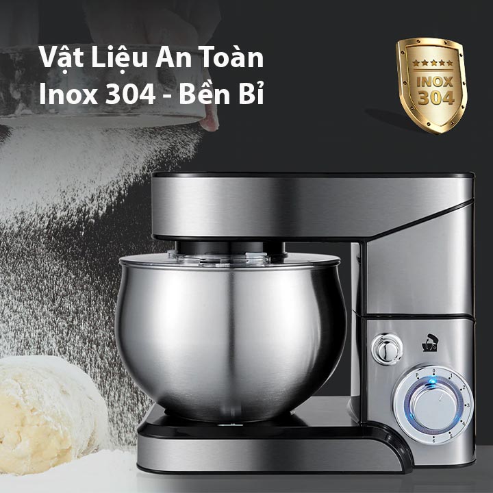 Máy nhào bột, đánh trứng, trộn thực phẩm làm bánh 5 lít 1200W Hàng Chính Hãng