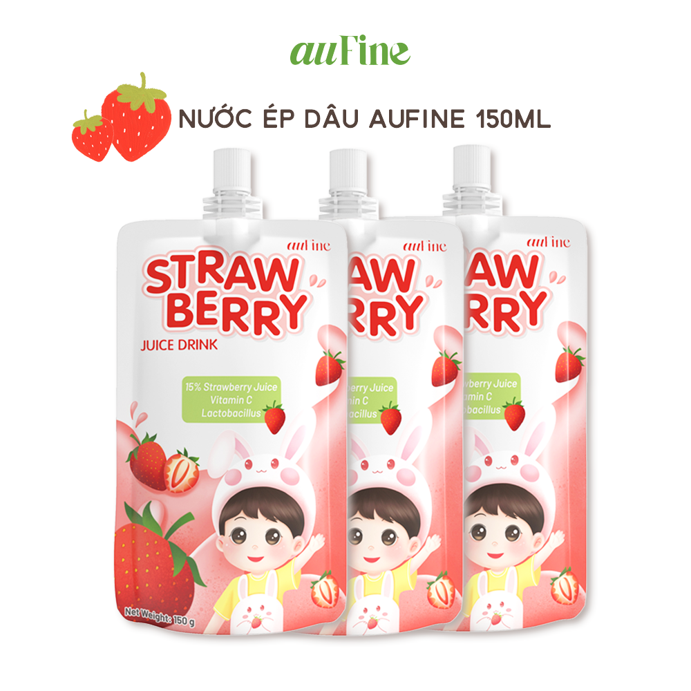 Bộ 3 túi Nước Ép Dâu auFine Strawberry Juice Drink 150ml  