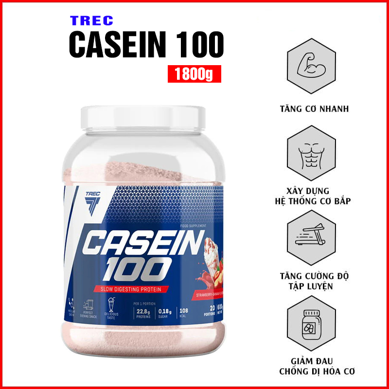 Sữa Tăng Cơ Ban Đêm Casein 100 - Nhiều Mùi Vị - Hàng Chính Hãng Trec Nutrition