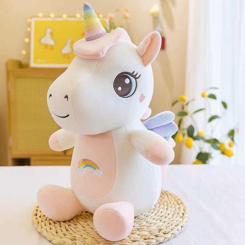 Gấu Bông - Thú Nhồi Bông Kì Lân (Unicorn) Hồng Có Cánh Mềm Mịn Kích Thước 35cm - Panda Store