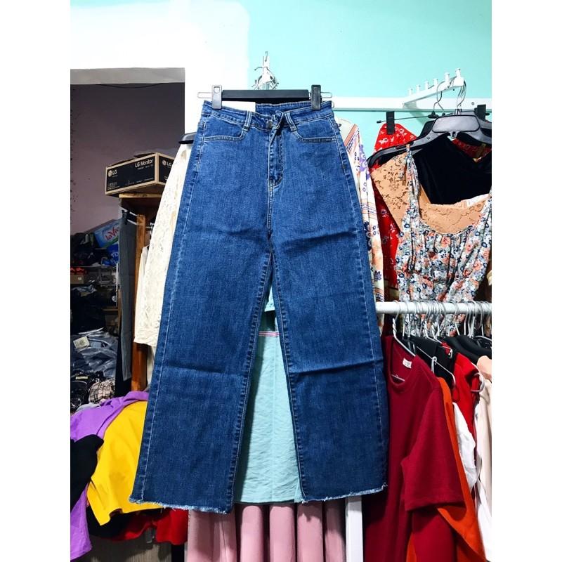 QUẦN JEANS LƯNG CAO CO GIÃN ỐNG RỘNG