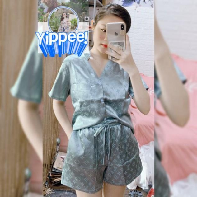 Đồ Bộ Mặc Ở Nhà. Sét Bộ Bijama Đùi Lụa Gấm Siêu Xinh Loại 1. Họa tiết màu sang chảnh . Size cho khách 40_60kg