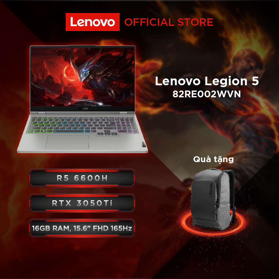 Laptop Lenovo Legion 5 15ARH7 82RE002WVN |R5-6600H|16GB|512 SSD|RTX 3050 Ti|Win11 - Hàng chính hãng