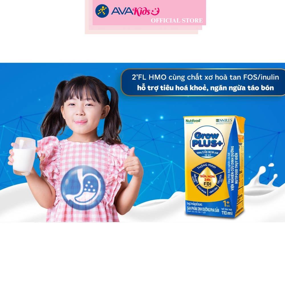 Lốc 4 hộp sữa non pha sẵn NutiFood GrowPLUS+ vàng hương vani 110 ml (từ 1 tuổi)