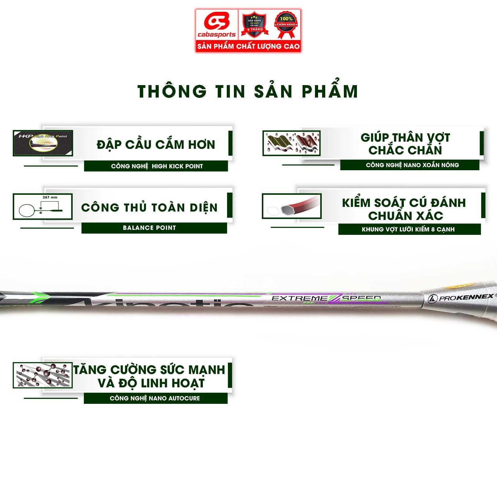 Vợt cầu lông Prokennex KINETIC EXTREME SPEED chính hãng cao cấp công thủ toàn diện (1 cây) - Tặng kèm quấn cán và túi vải Cabasports