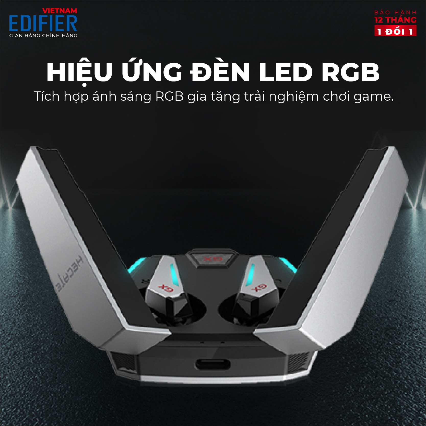 Tai nghe True Wireless Gaming EDIFIER GX07 - 26 giờ phát nhạc Khử tiếng ồn ANC - Driver 8mm, Game Mode - Hàng chính hãng