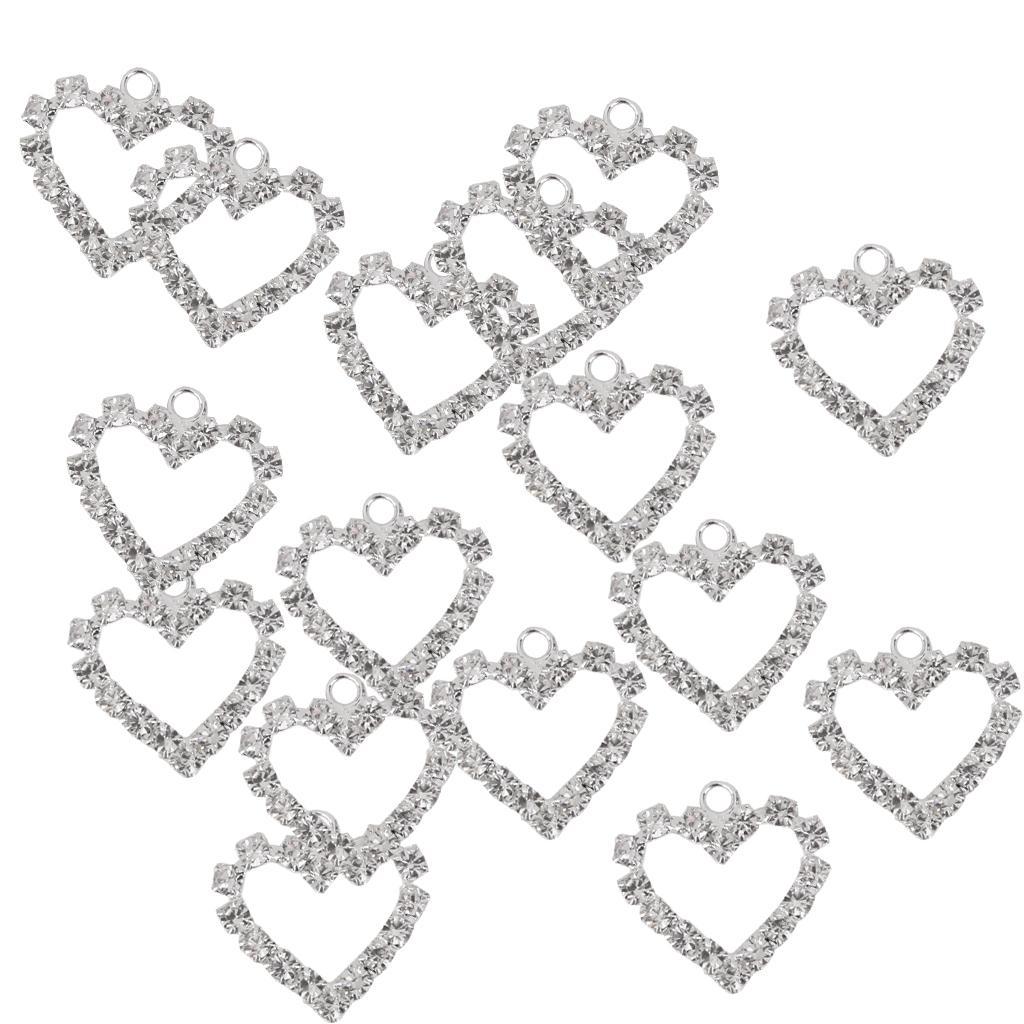20pcs Silver Crystal Heart Charm Pendant Jewelry Bracelet Necklace Findings