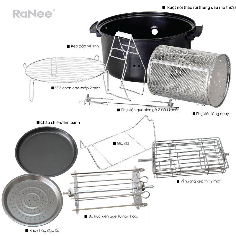 Nồi Chiên Chân Không Điện Tử Ranee RN-AF10LH kèm bộ phụ kiện 9 món - Hàng chính hãng