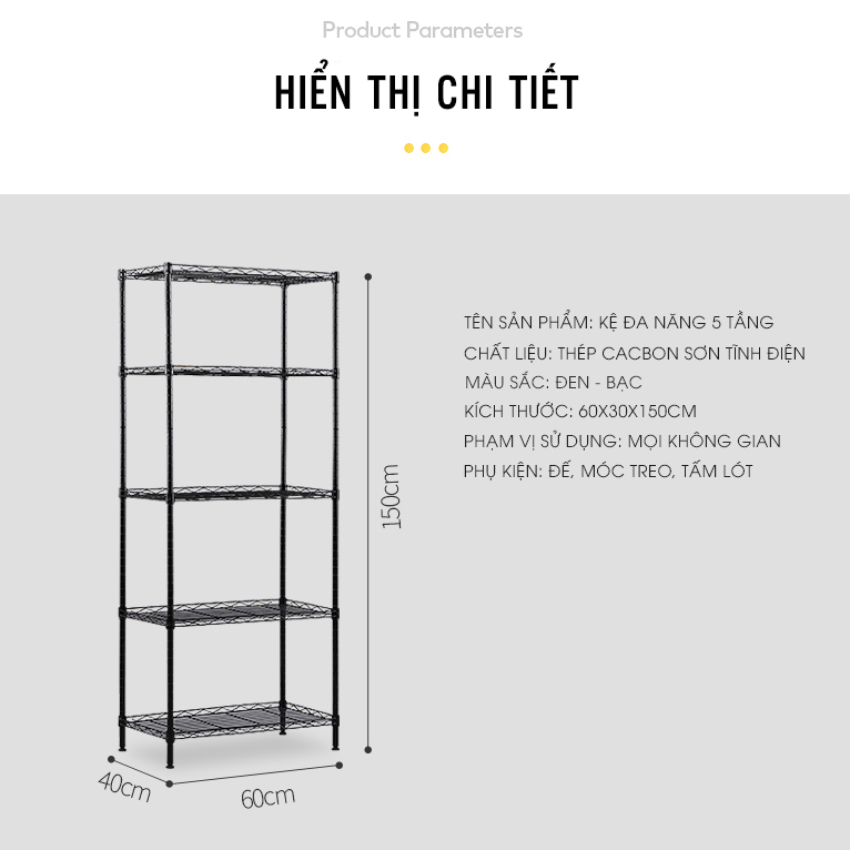 Kệ Đa Năng 5 Tầng Thép Cacbon Chống Ghỉ Sơn Tĩnh Điện Hàng Cao Cấp Dễ Dàng Điều Chỉnh Chiều Cao