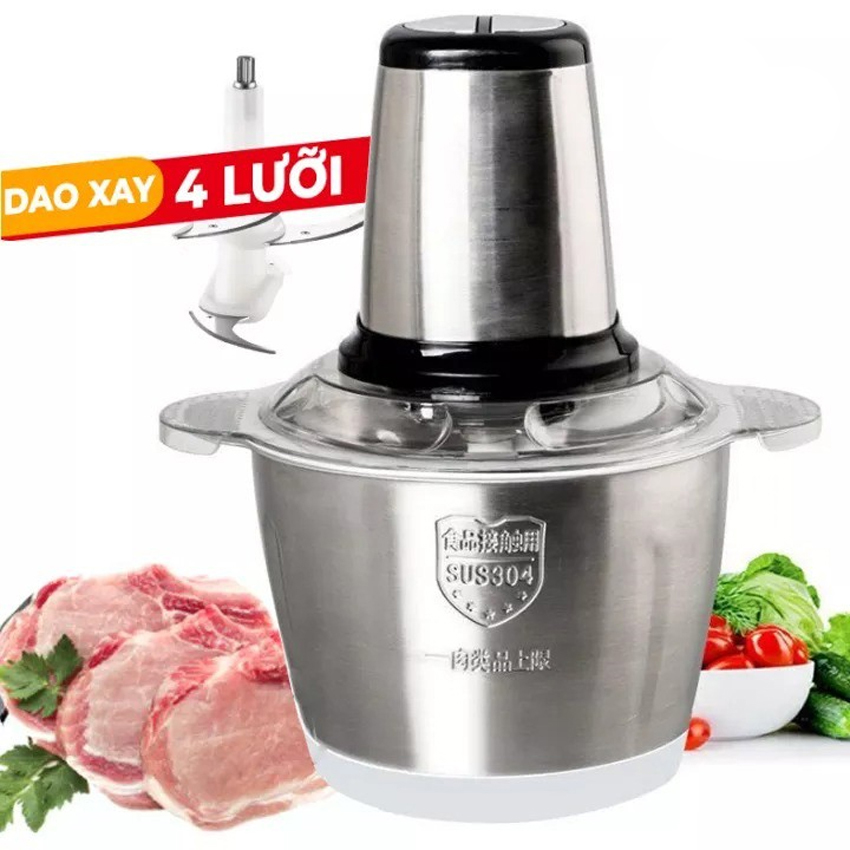 Máy Xay Thực Phẩm Đa Năng, Chạy Êm, Cối Inox 304, 4 Lưỡi Dao Thép Không Gỉ, 2 Cấp Độ Xay, Dung Tích 2L, Công Suất 300W, Đóng Gói Chắc Chắn