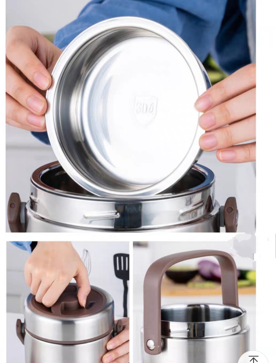 Cặp lồng cơm, hộp cơm giữ nhiệt văn phòng chất liệu inox JX 304 cao cấp, cặp lồng cà men 3 tầng, nắp chống tràn, 5 lớp giữ nhiệt tốt